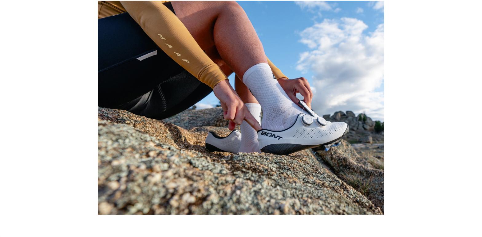 BONT Riot blanc serrage boa (en action) BONT Riot blanc serrage boa (en action)