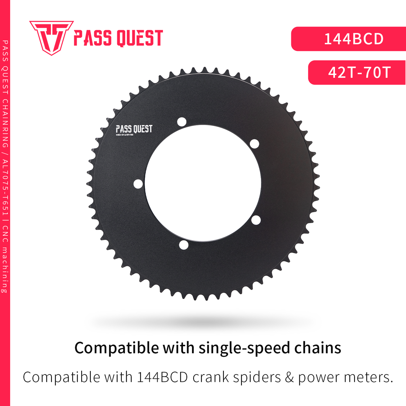 Plateau single speed Pass Quest 144 BCD 1/8" — fixie, piste, BMX Plateau single speed Pass Quest 144 BCD 1/8" — fixie, piste, BMX